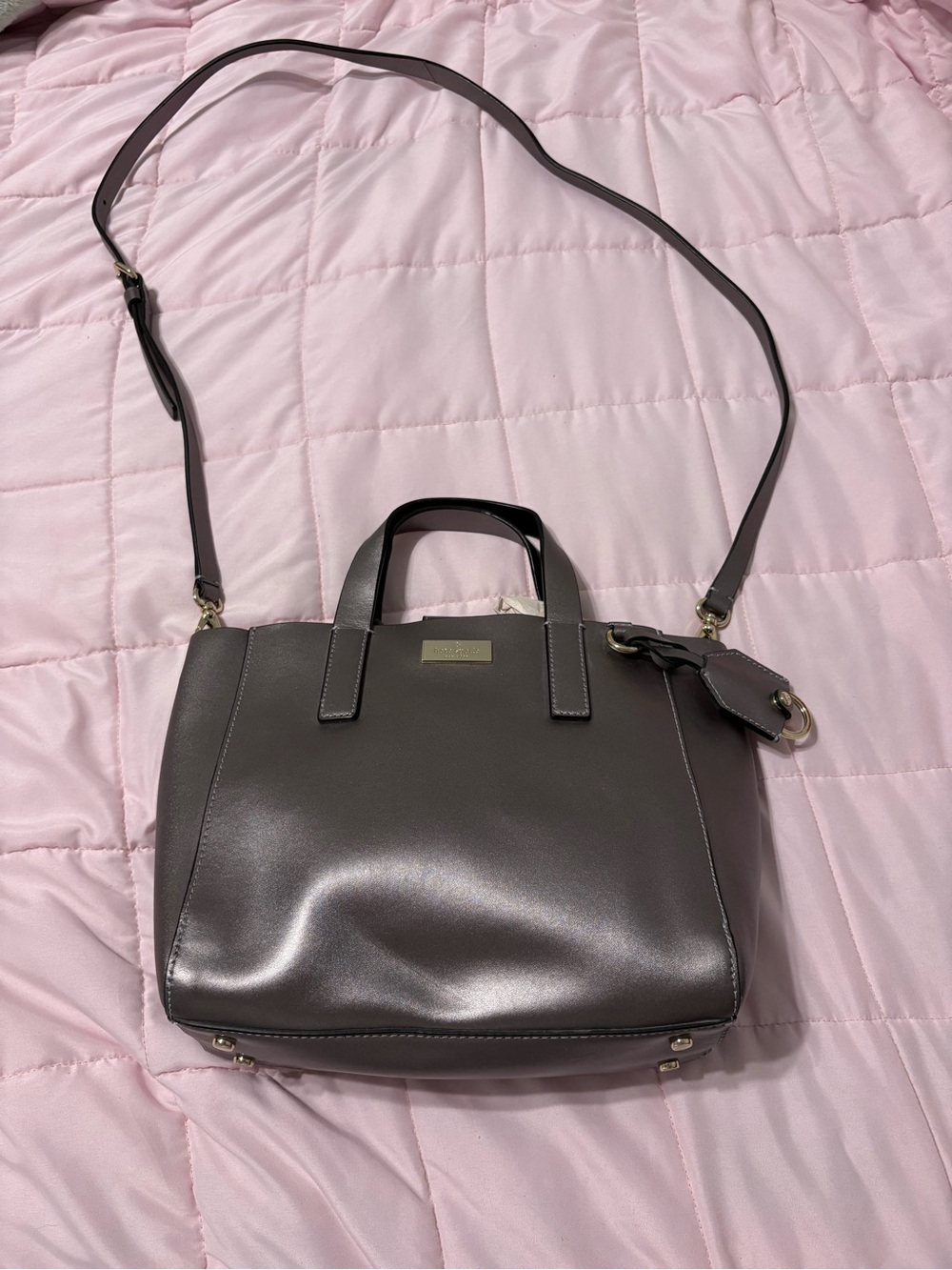 Kate Spade Gray Structured Satchel with Crossbody Strap
